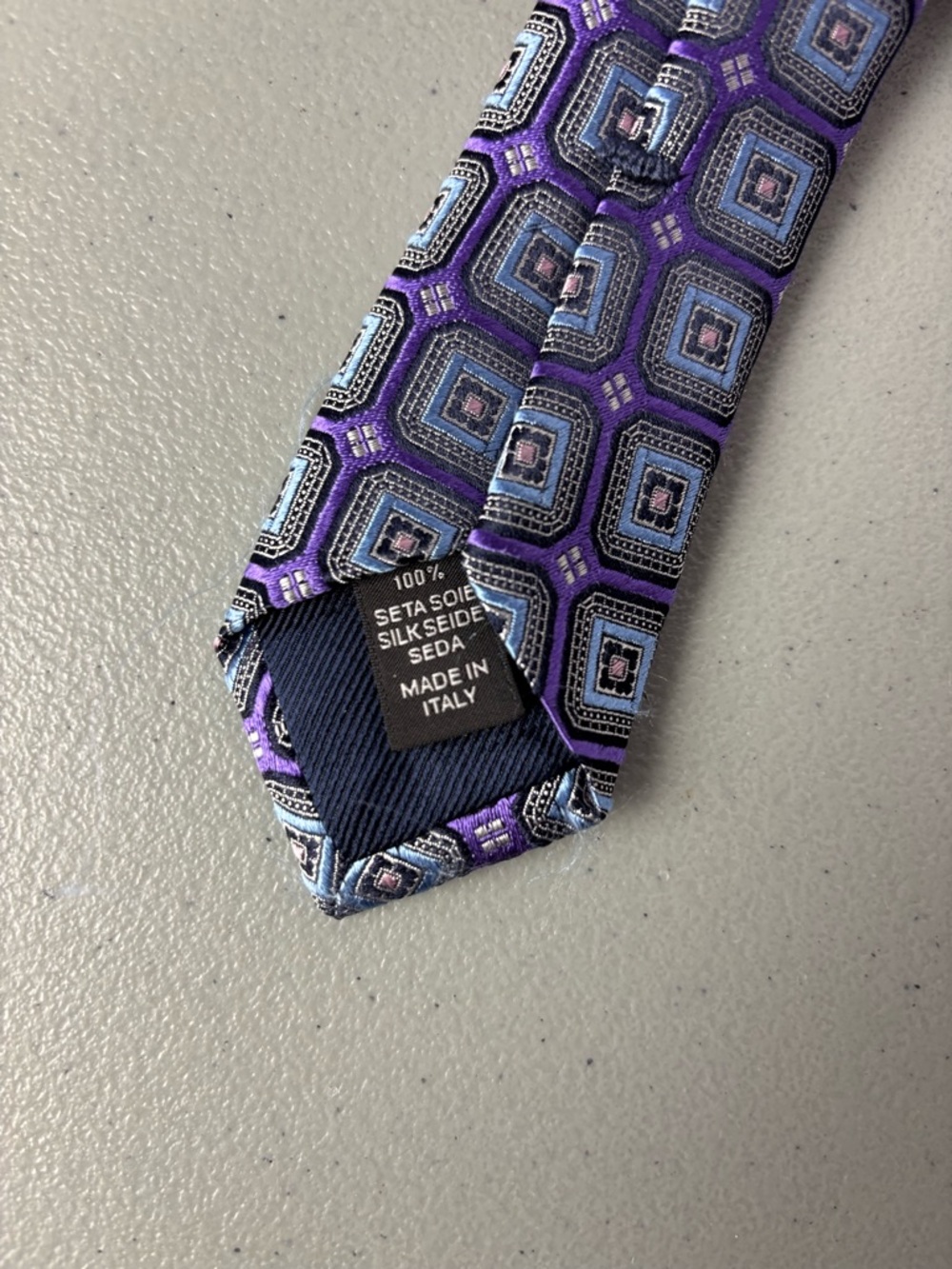 Ermenegildo Zegna Men's Neck Tie Purple Blue Geometric Square 100% Silk Italy - Picture 3 of 7
